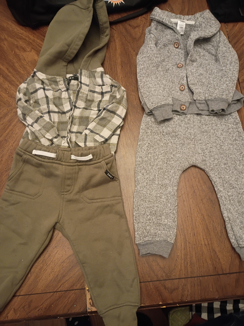 DKNY Olive Green Plaid Hoodie Jogger Set for Kids